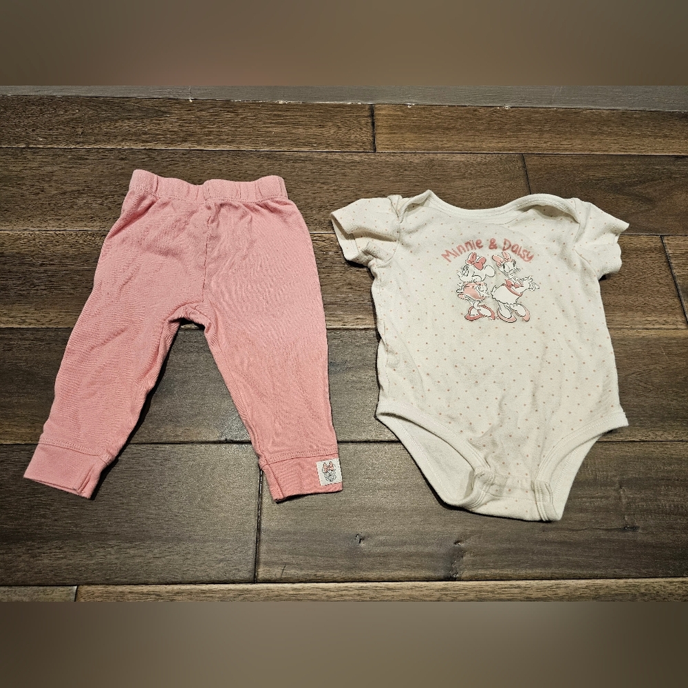 Disney Baby 12M Outfit Minnie & Daisy Onesie with Pink Leggings